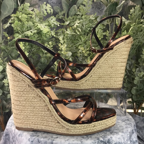 JustFab HowPosh Tortoise Brown 5.5” Espadrille Platform Wedges WMS 10☀️EUC☀️ - Picture 3 of 9